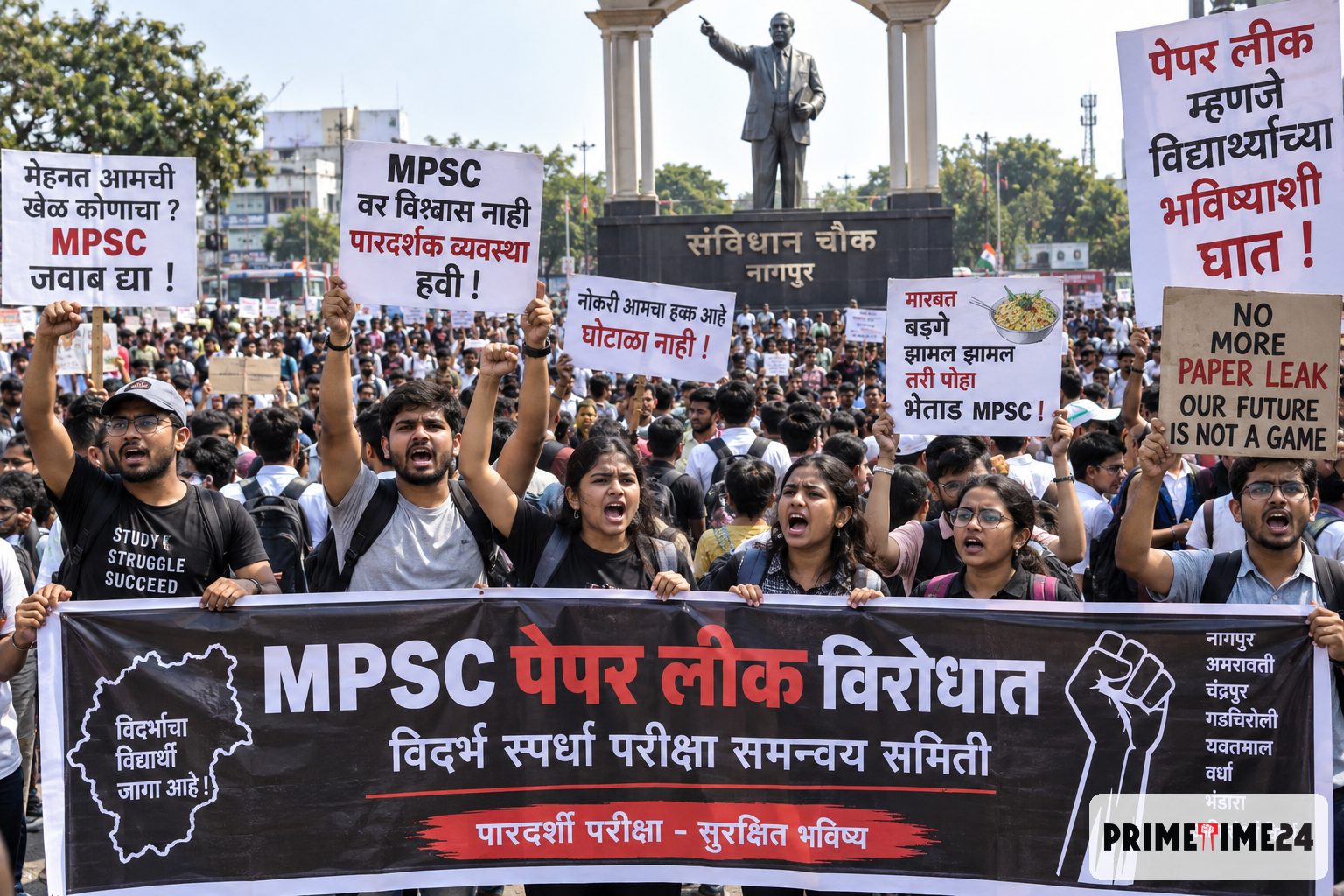 नागपूरच्या संविधान चौकात MPSC विरोधात विद्यार्थ्यांचा उद्रेक, हजारो तरुण रस्त्यावर