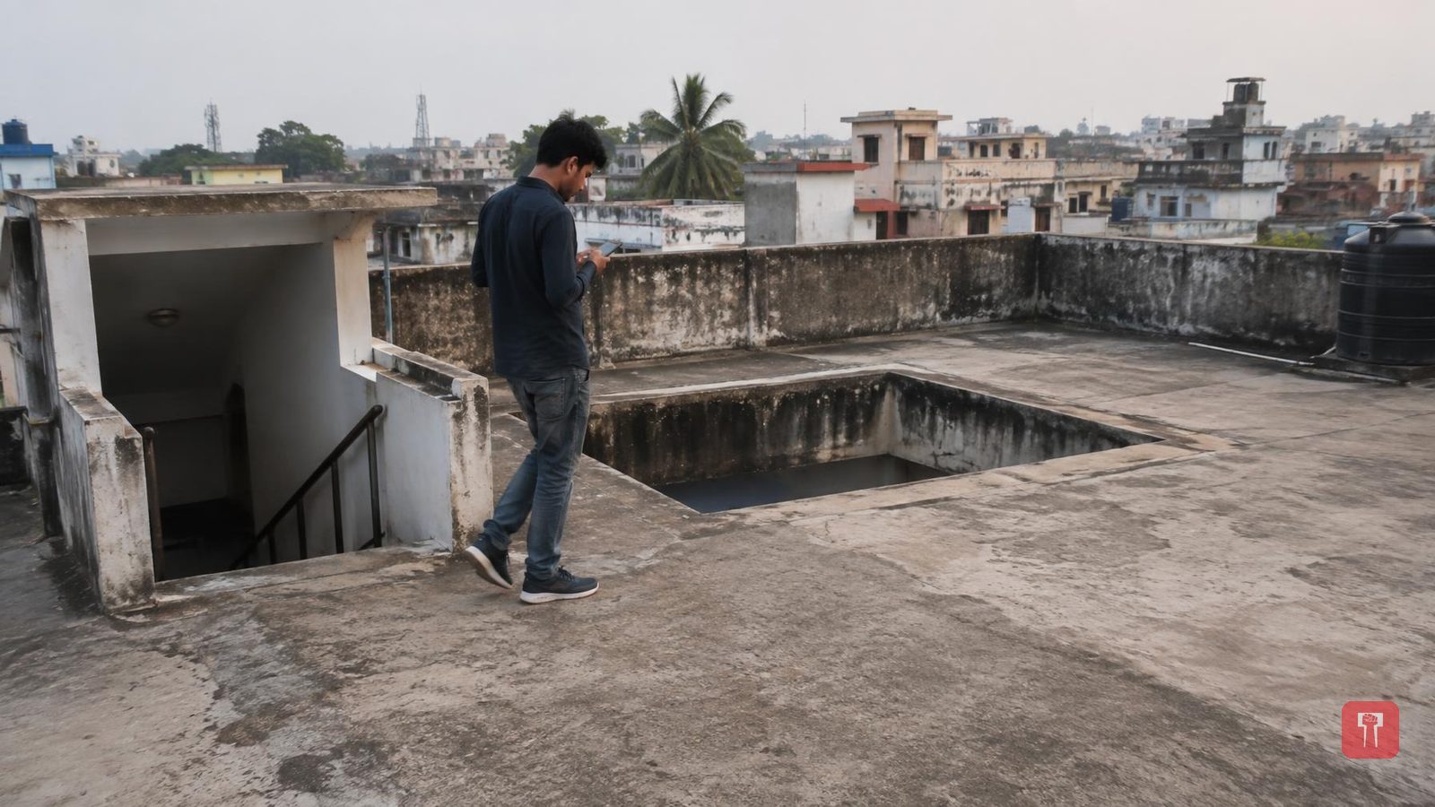 Man glued to phone on rooftop walks straight into gap, falls; video goes viral