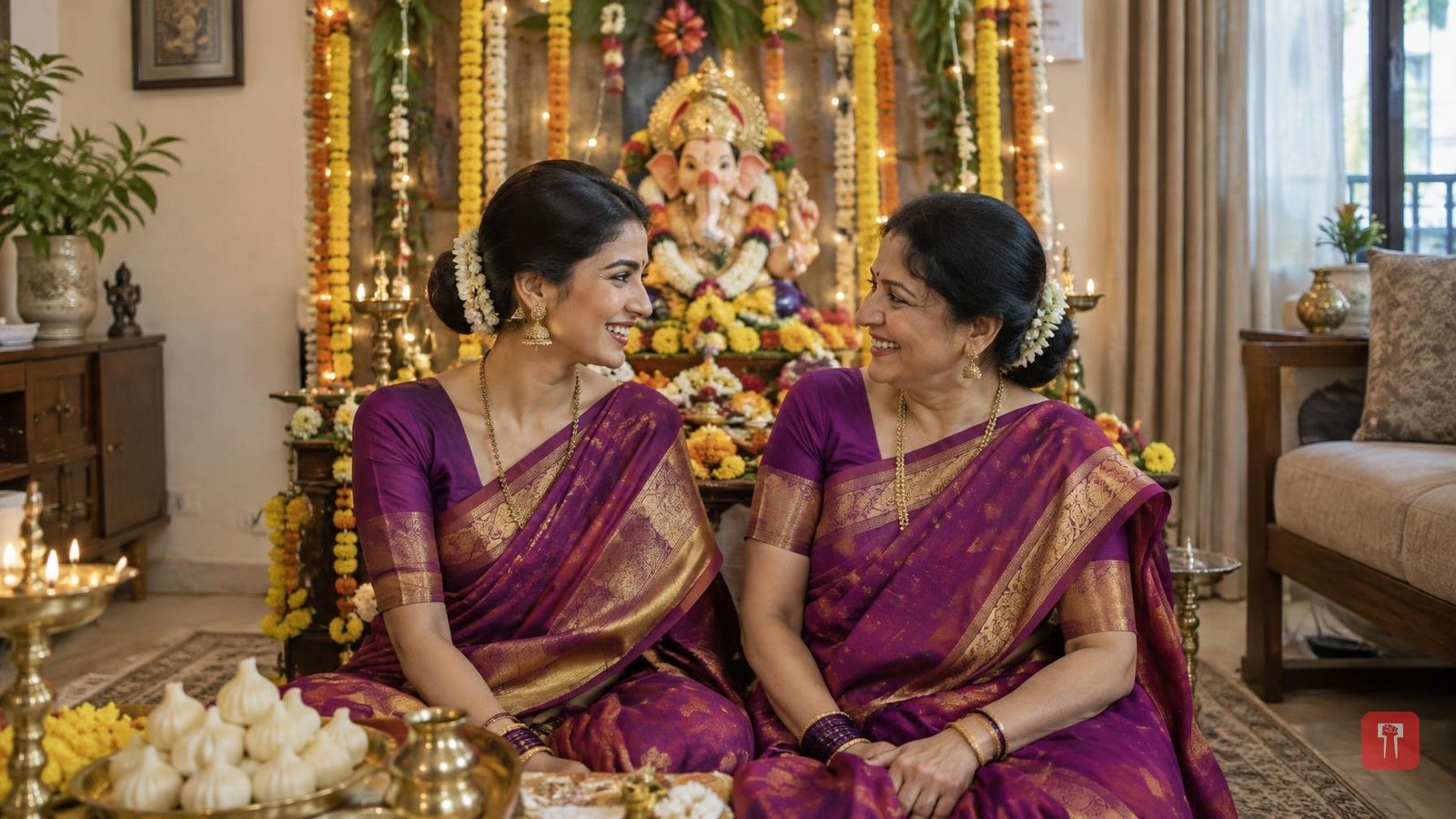Genelia and mother-in-law Vaishali Deshmukh twin in traditional look for Ganeshotsav
