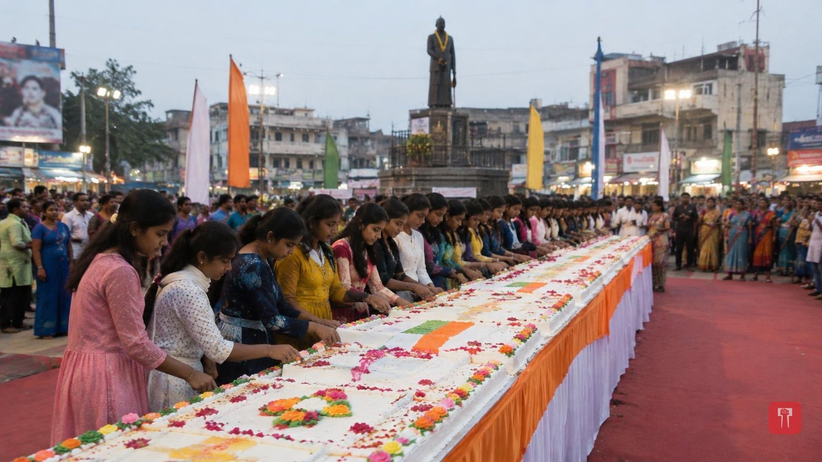 गांधी चौकात मोदींच्या वाढदिवशी ३५ मुलींच्या हस्ते ७६ फुटी केक, मुनगंटीवारांचा पुढाकार