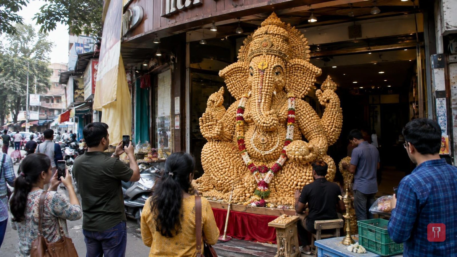 पुण्यात २१ हजार पाणीपुऱ्यांपासून साकारली गणपती बाप्पाची भव्य मूर्ती; व्हिडिओ व्हायरल