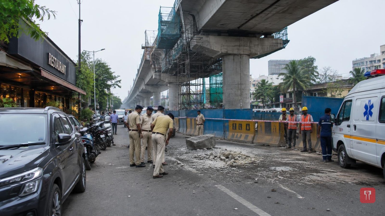 मिरा-भाईंदर मेट्रो ब्रिज दुर्घटना: काशिमीरात सिमेंटचा ब्लॉक कोसळला, तरुण गंभीर जखमी