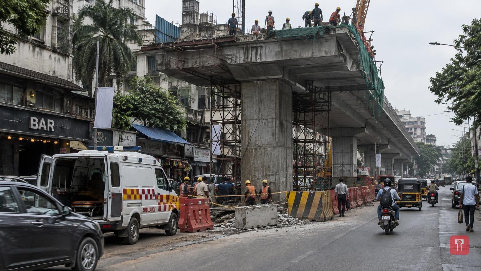 मिरा रोडमध्ये मेट्रो ब्रिजच्या कामादरम्यान सिमेंट ब्लॉक कोसळला, तरुण गंभीर जखमी