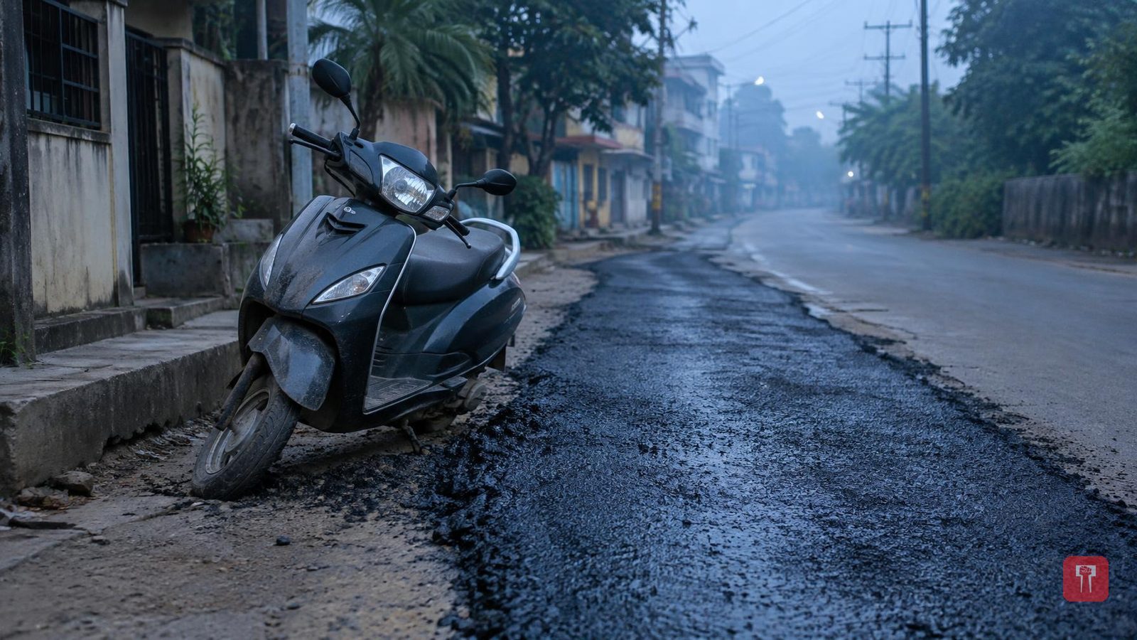 वसई में गरम मॅस्टिक पर स्कूटी फिसली, बॅरिकेड न होने से मां-बेटी गंभीर घायल