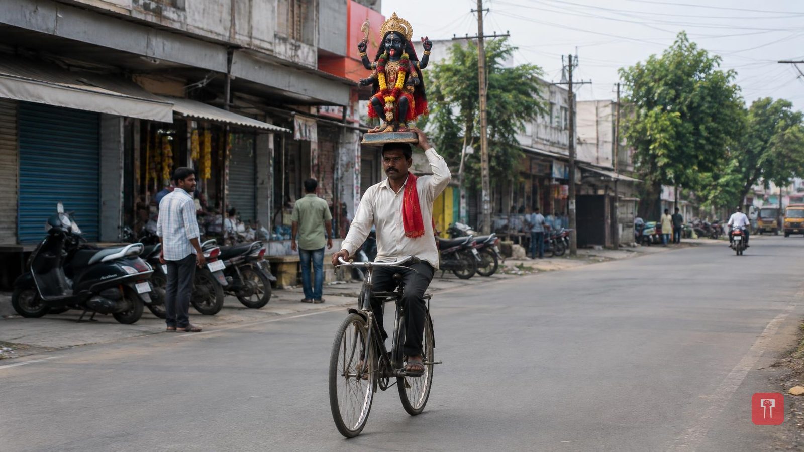 भक्तीची कमाल आणि अफलातून बॅलन्स! डोक्यावर देवी काली मातेची मूर्ती ठेवून सायकल चालवला तरुण, व्हिडिओ व्हायरल