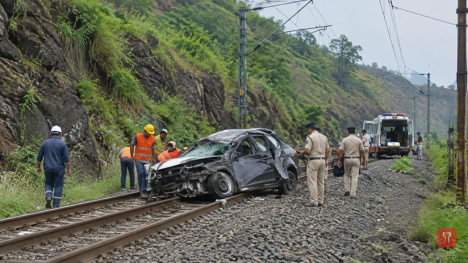 बेलापूर पारसिक हिल भागात कार डोंगरावरून रेल्वे रुळावर कोसळली, अप-डाऊन वाहतूक बंद