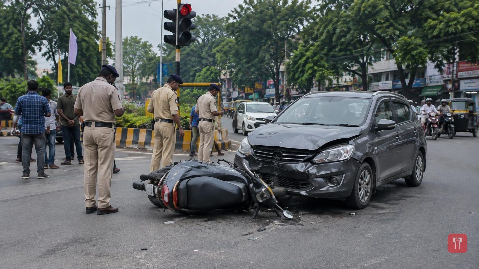 Triple-seat moped jumps signal in Nagpur, three injured