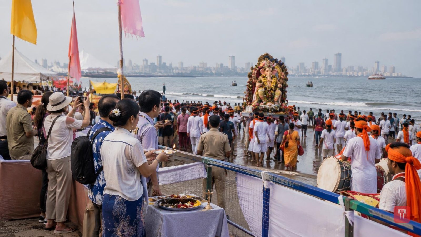 Thai tourists join Ganesh idol immersion aarti at Girgaon Chowpatty