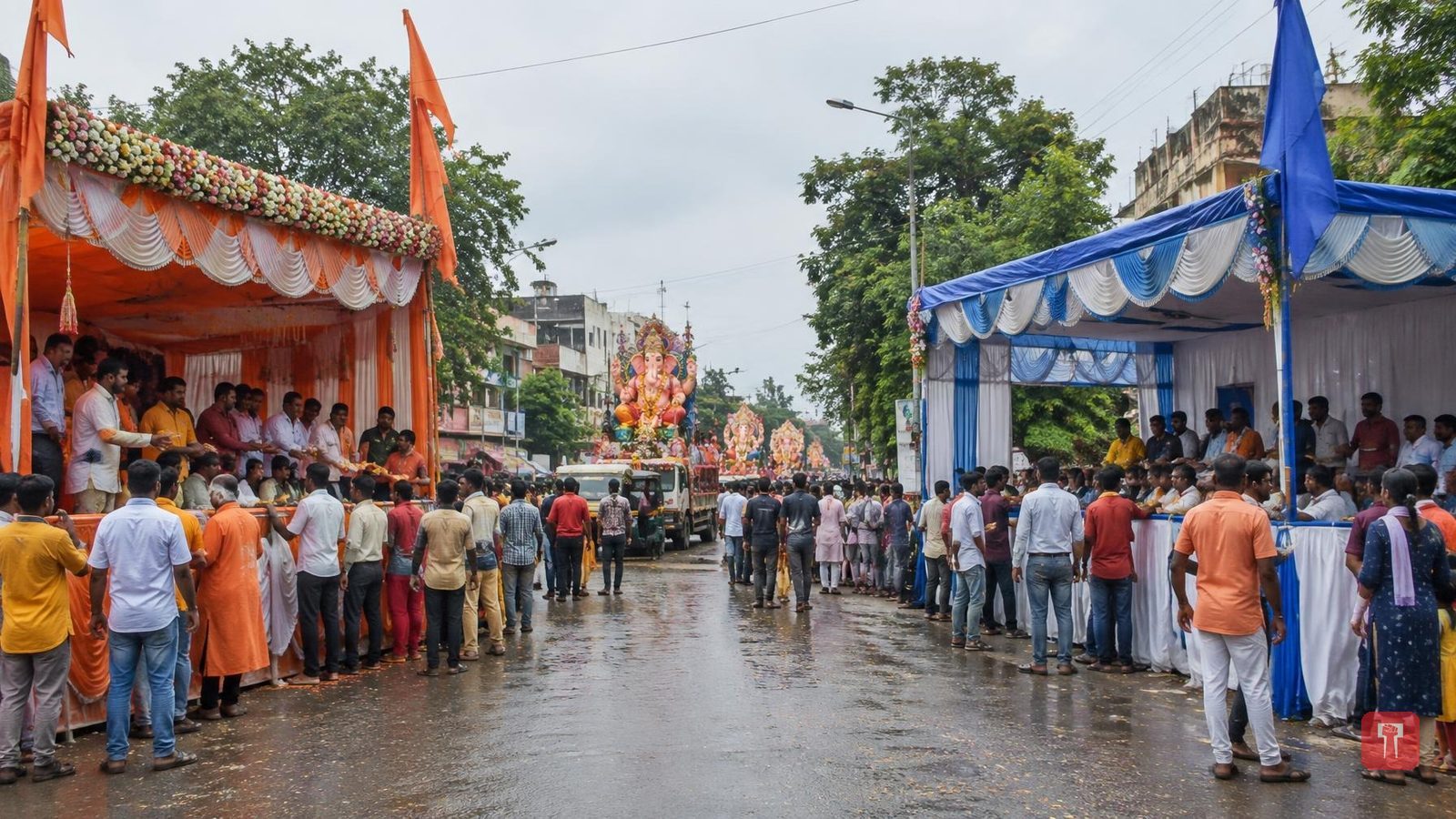 Chandrapur immersion procession sees rival welcome pandals of same parties