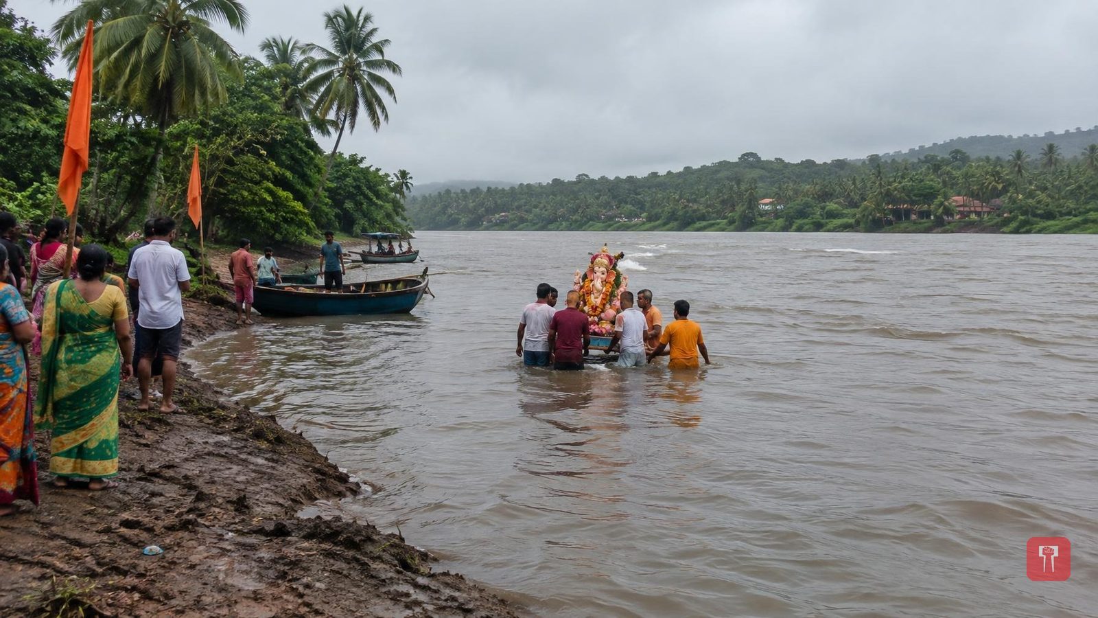 Marathi singer Mugdha Vaishampayan swims in river in sari during Ganpati immersion