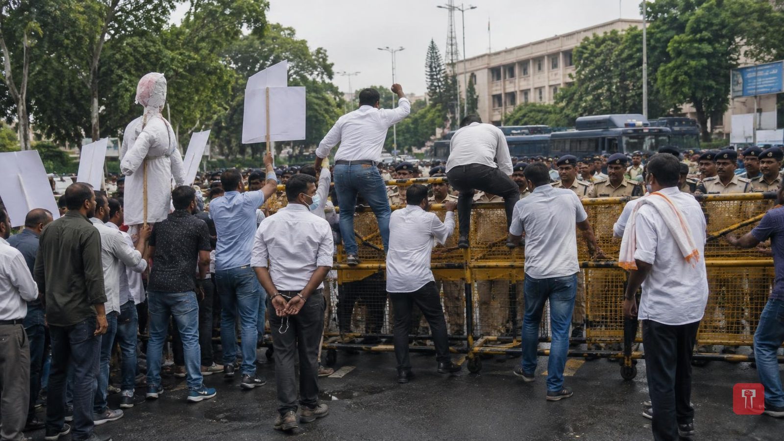 Nagpur Congress workers scale barricade in SIR protest march, detained by police