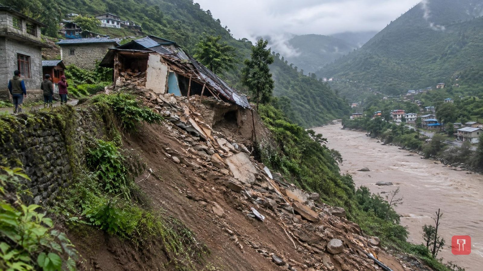 नेपाल के मनांग जिले के चामे में भूस्खलन, पहाड़ी पर बना घर पल भर में गिरा