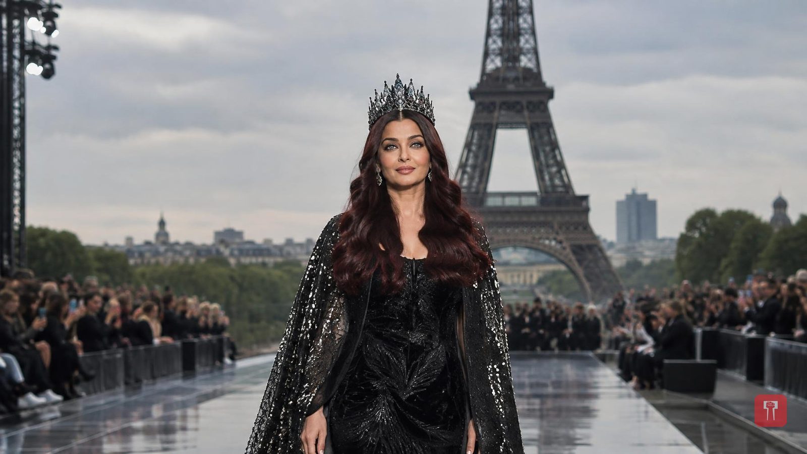 Aishwarya Rai Bachchan walks Paris runway in black velvet and crown-style headpiece