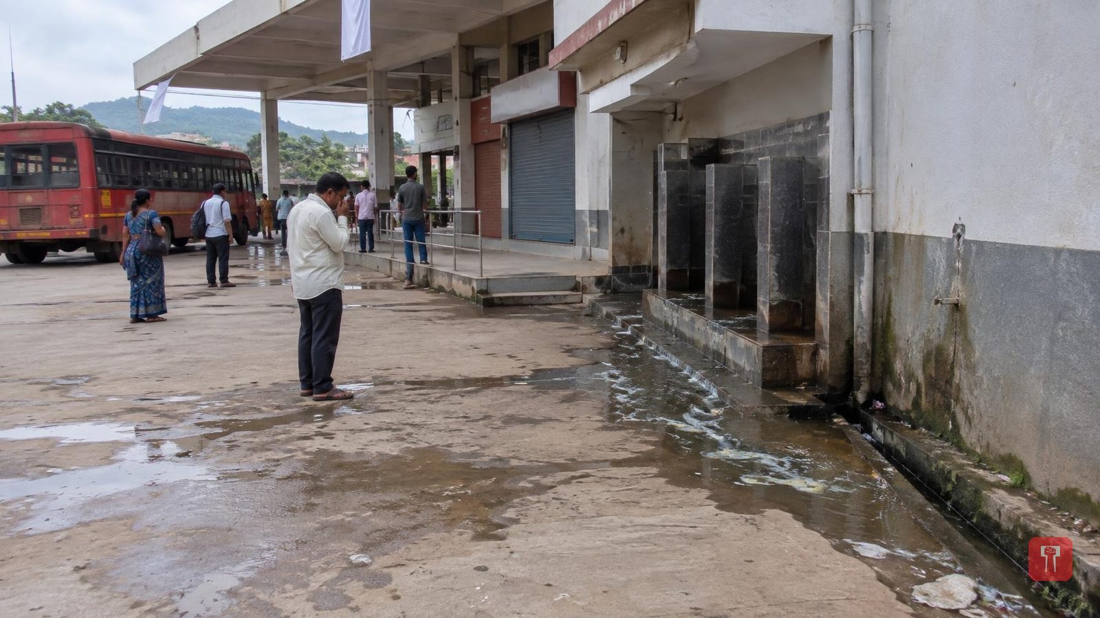 Sewage from urinals flows in the open at Poladpur bus stand's new building in Raigad