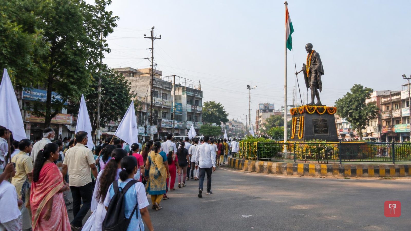 MP Pratibha Dhanorkar joins Ahimsa padyatra in Chandrapur on Gandhi Jayanti