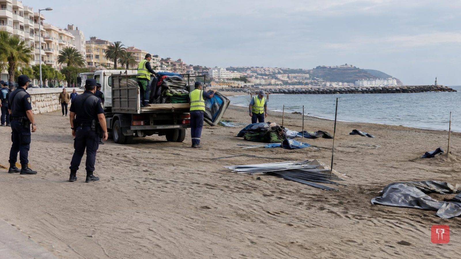 Police clear migrant camp from Ceuta beach ahead of royal visit
