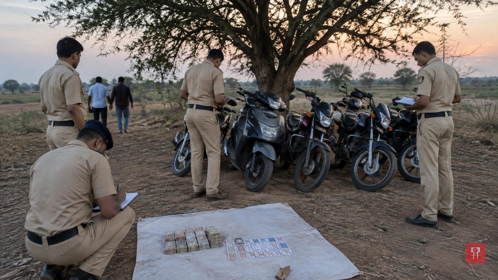 Five held gambling in Bhadravati farm, two flee in the dark; Rs 2.65 lakh seized