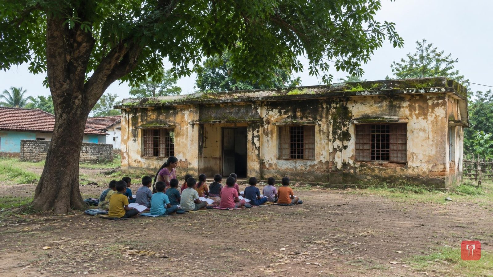 Nemda school building unsafe, Classes 1 to 4 held under a tree near Sironcha