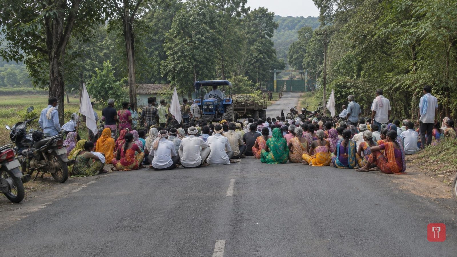 Karwa villagers block road over closure of old route through Mohurli gate near Tadoba