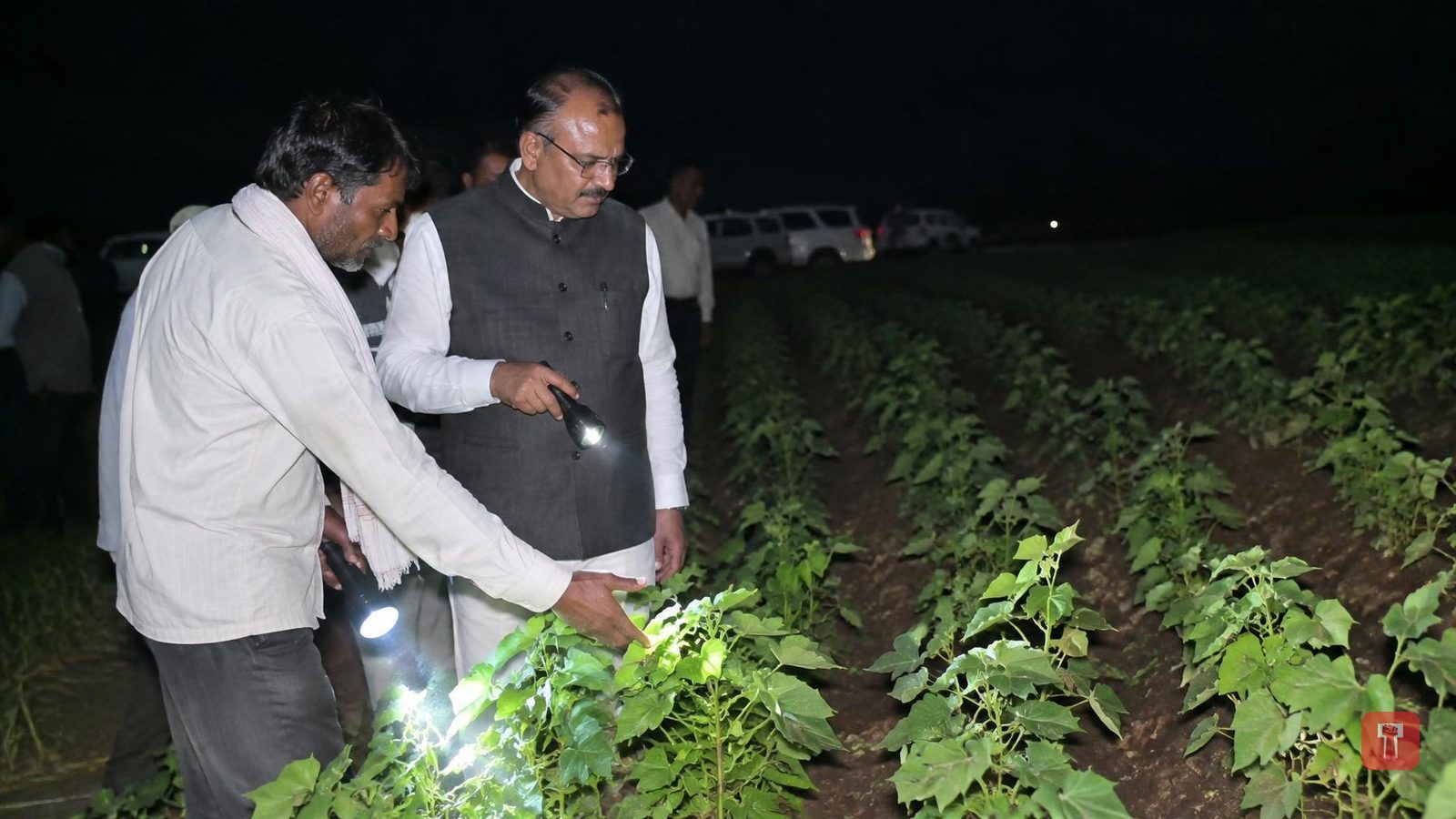 Revenue Minister Bawankule inspects Malkapur fields by torchlight, hears farmers' complaints