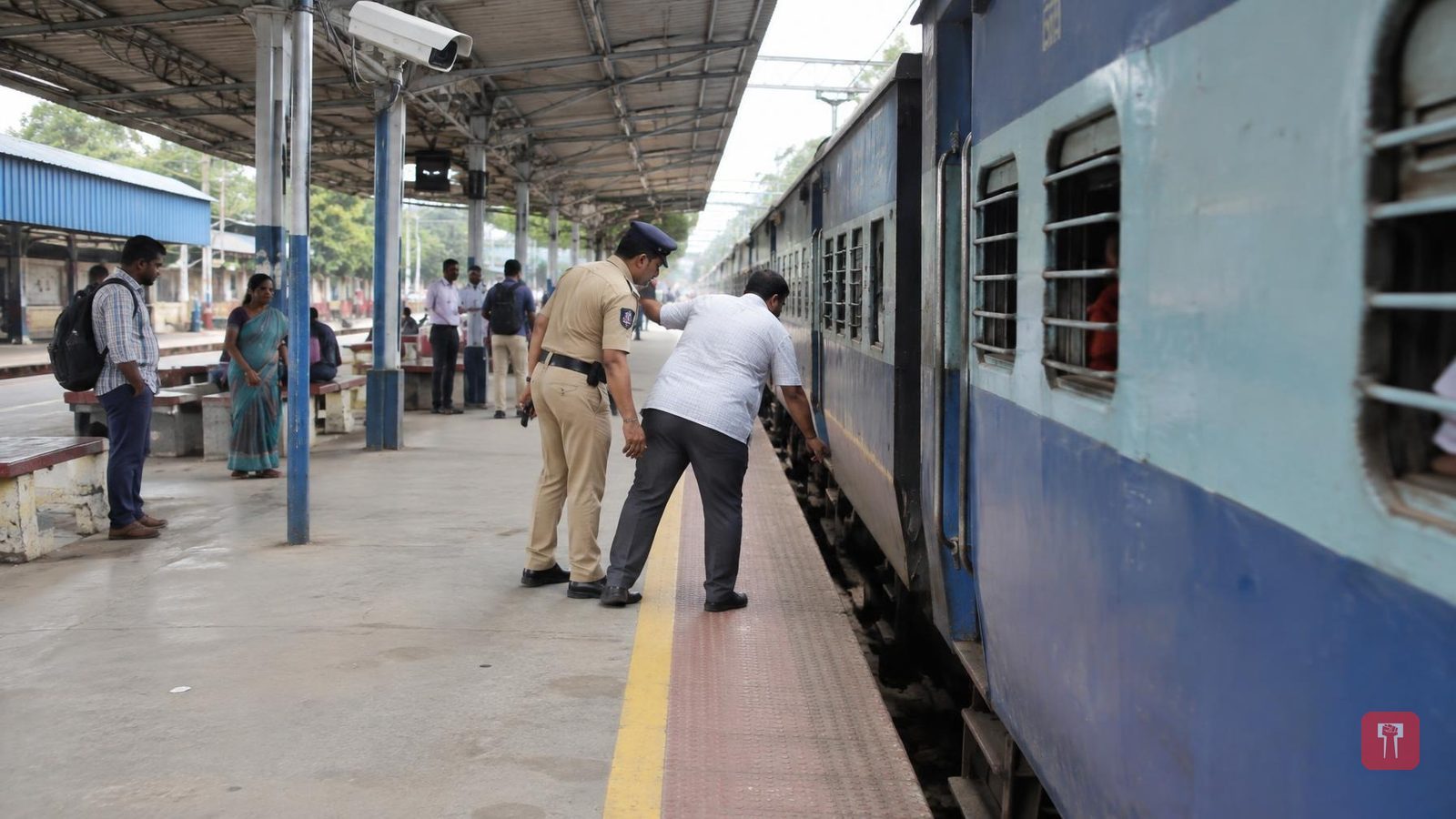 Traffic constable pulls passenger back from gap as he slips boarding moving train at Anantapur