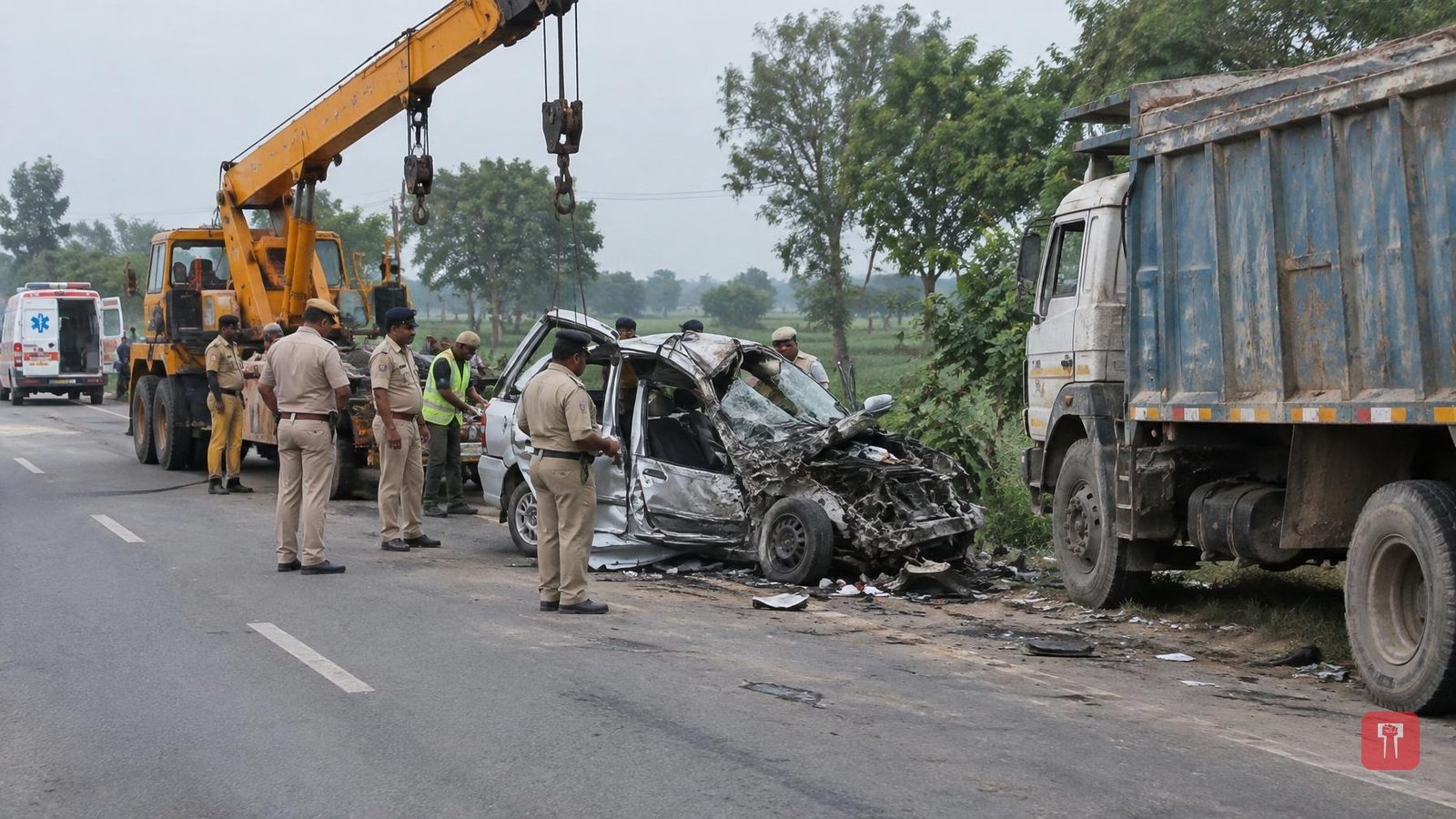Four killed, three critically hurt as dumper hits car on Luxar Road in Muzaffarnagar