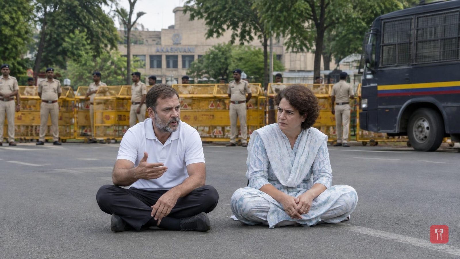 आकाशवाणी भवन के बाहर 8 घंटे धरना, राहुल और प्रियंका गांधी पुलिस हिरासत में